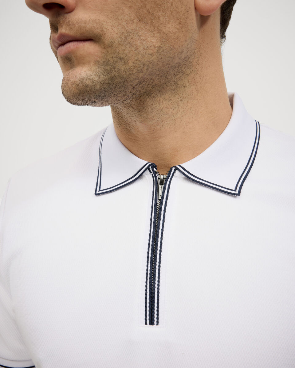 Textured Zip Collar Polo, White Textured Zip Collar Polo, White, hi-res